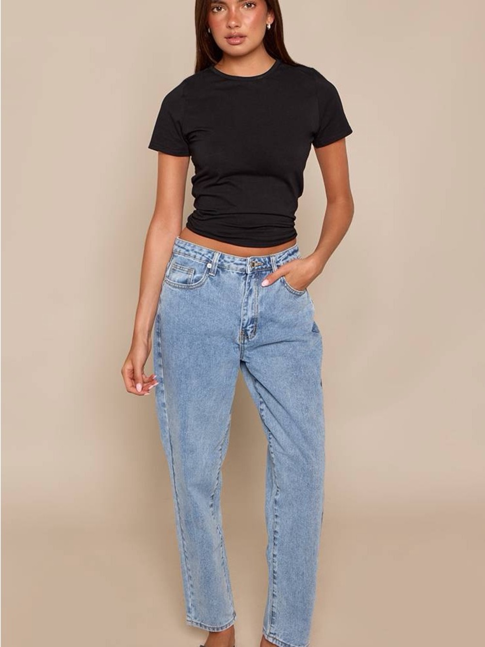 PRETTYLITTLETHING MID BLUE WASH HIGH WAIST MOM JEANS US 8 Great Condition